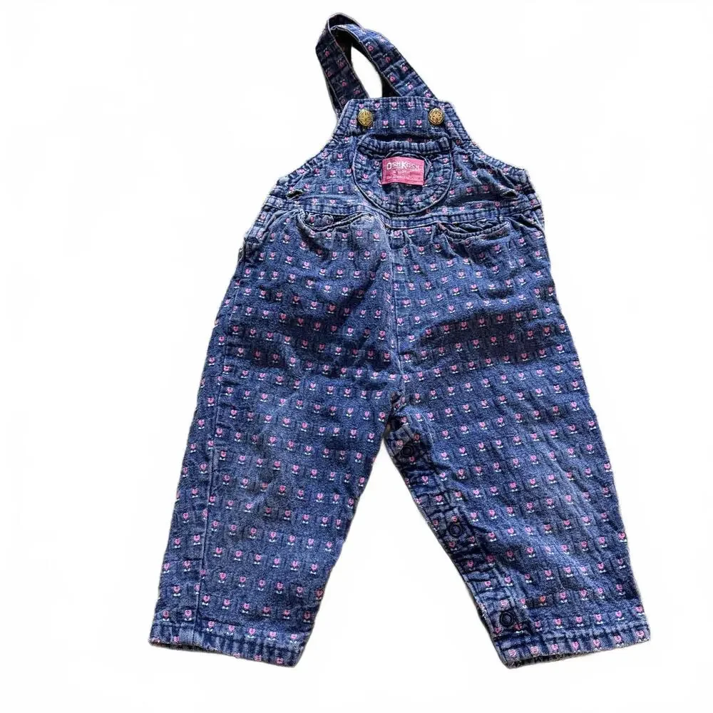 OSHKOSH B'GOSH Vintage Girls SZ 18 Months Flower Overalls. Made‎ in USA 1980s